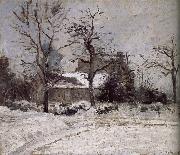 Camille Pissarro snow house painting